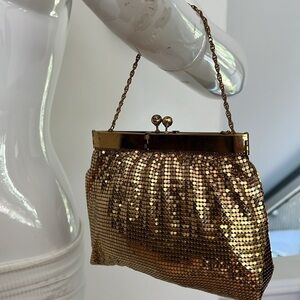 Gold Chain Mesh Brass Top Structure Hand Bag Fully Lined
